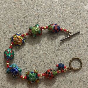 Venetian Millefiori glass bead bracelet with toggle clasp